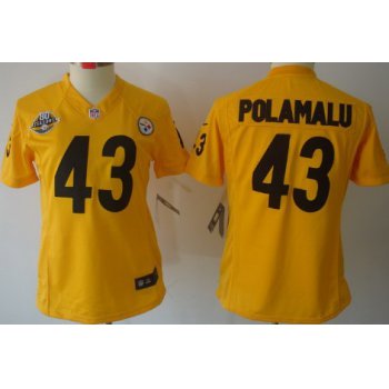 Nike Pittsburgh Steelers #43 Troy Polamalu Yellow Limited Womens 80TH Jersey