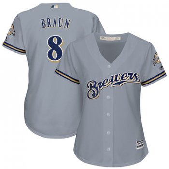 Brewers #8 Ryan Braun Grey Road Women's Stitched Baseball Jersey