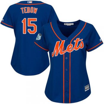 Mets #15 Tim Tebow Blue Alternate Women's Stitched Baseball Jersey