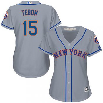 Mets #15 Tim Tebow Grey Road Women's Stitched Baseball Jersey