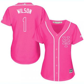 Mets #1 Mookie Wilson Pink Fashion Women's Stitched Baseball Jersey