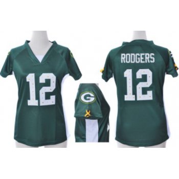 Nike Green Bay Packers #12 Aaron Rodgers 2012 Green Womens Draft Him II Top Jersey