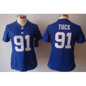 Nike New York Giants #91 Justin Tuck Blue Limited Womens Jersey