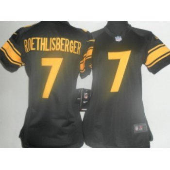 Nike Pittsburgh Steelers #7 Ben Roethlisberger Black With Yellow Game Womens Jersey