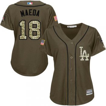 Dodgers #18 Kenta Maeda Green Salute to Service Women's Stitched Baseball Jersey