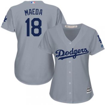 Dodgers #18 Kenta Maeda Grey Alternate Road Women's Stitched Baseball Jersey