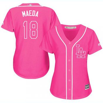 Dodgers #18 Kenta Maeda Pink Fashion Women's Stitched Baseball Jersey