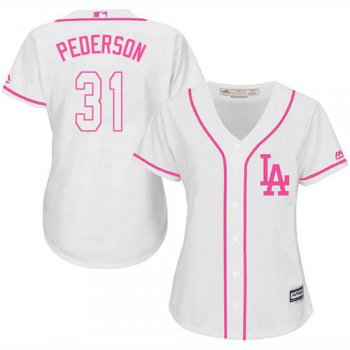 Dodgers #31 Joc Pederson White Pink Fashion Women's Stitched Baseball Jersey