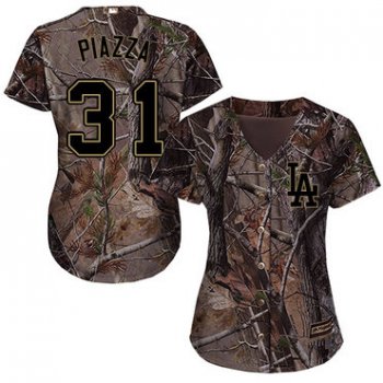Dodgers #31 Mike Piazza Camo Realtree Collection Cool Base Women's Stitched Baseball Jersey