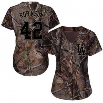 Dodgers #42 Jackie Robinson Camo Realtree Collection Cool Base Women's Stitched Baseball Jersey