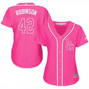Dodgers #42 Jackie Robinson Pink Fashion Women's Stitched Baseball Jersey