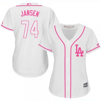 Dodgers #74 Kenley Jansen White Pink Fashion Women's Stitched Baseball Jersey