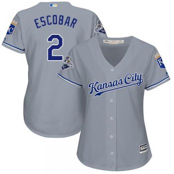 Royals #2 Alcides Escobar Grey Road Women's Stitched Baseball Jersey