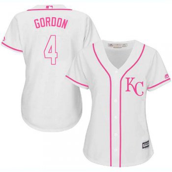 Royals #4 Alex Gordon White Pink Fashion Women's Stitched Baseball Jersey