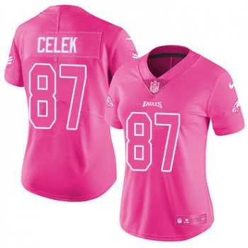 Nike Eagles #87 Brent Celek Pink Women's Stitched NFL Limited Rush Fashion Jersey
