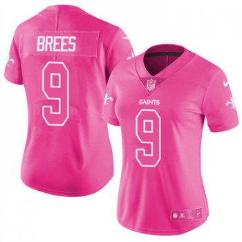 Nike Saints #9 Drew Brees Pink Women's Stitched NFL Limited Rush Fashion Jersey