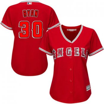 Angels #30 Nolan Ryan Red Alternate Women's Stitched Baseball Jersey