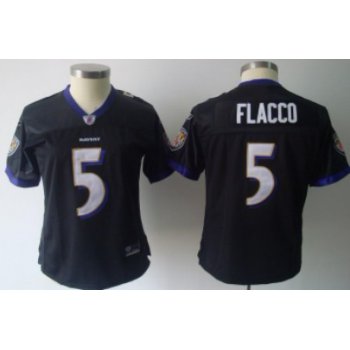 Baltimore Ravens #5 Joe Flacco Black Womens Team Jersey