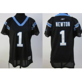 Carolina Panthers #1 Cam Newton Black Womens Field Flirt Fashion Jersey