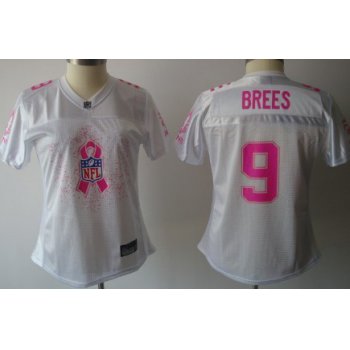New Orleans Saints #9 Drew Brees 2011 Breast Cancer Awareness White Womens Fashion Jersey