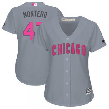 Cubs #47 Miguel Montero Grey Mother's Day Cool Base Women's Stitched Baseball Jersey