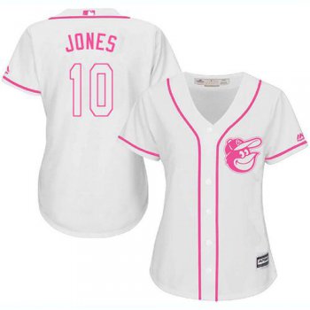 Orioles #10 Adam Jones White Pink Fashion Women's Stitched Baseball Jersey