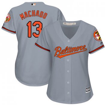 Orioles #13 Manny Machado Grey Road Women's Stitched Baseball Jersey