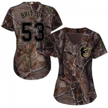 Orioles #53 Zach Britton Camo Realtree Collection Cool Base Women's Stitched Baseball Jersey