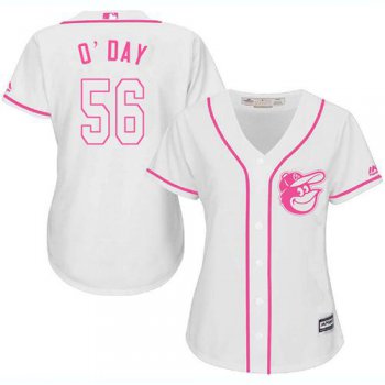 Orioles #56 Darren O'Day White Pink Fashion Women's Stitched Baseball Jersey