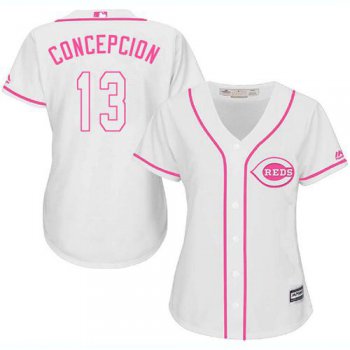 Reds #13 Dave Concepcion White Pink Fashion Women's Stitched Baseball Jersey
