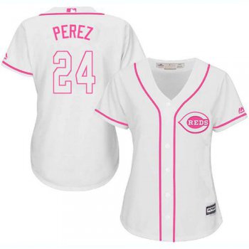 Reds #24 Tony Perez White Pink Fashion Women's Stitched Baseball Jersey