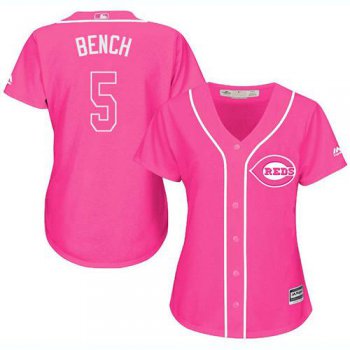Reds #5 Johnny Bench Pink Fashion Women's Stitched Baseball Jersey