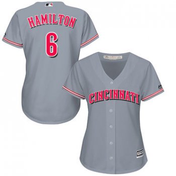 Reds #6 Billy Hamilton Grey Road Women's Stitched Baseball Jersey