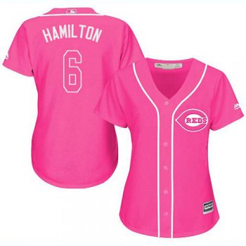 Reds #6 Billy Hamilton Pink Fashion Women's Stitched Baseball Jersey