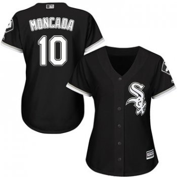 White Sox #10 Yoan Moncada Black Alternate Women's Stitched Baseball Jersey