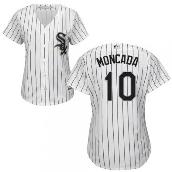 White Sox #10 Yoan Moncada White(Black Strip) Home Women's Stitched Baseball Jersey