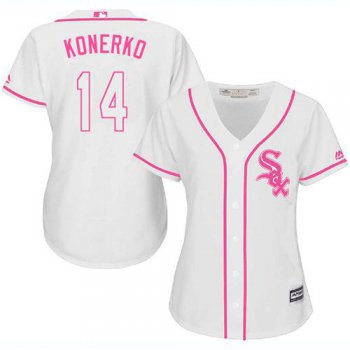 White Sox #14 Paul Konerko White Pink Fashion Women's Stitched Baseball Jersey