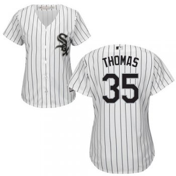 White Sox #35 Frank Thomas White(Black Strip) Home Women's Stitched Baseball Jersey