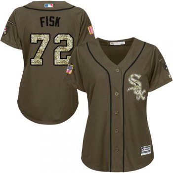 White Sox #72 Carlton Fisk Green Salute to Service Women's Stitched Baseball Jersey