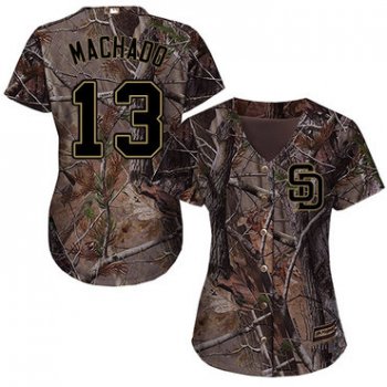 Padres #13 Manny Machado Camo Realtree Collection Cool Base Women's Stitched Baseball Jersey