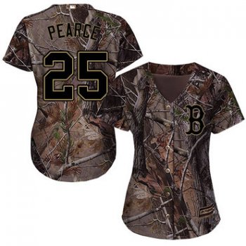 Red Sox #25 Steve Pearce Camo Realtree Collection Cool Base Women's Stitched Baseball Jersey