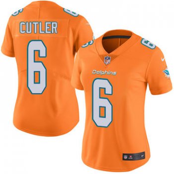 Women's Nike Dolphins #6 Jay Cutler Orange Stitched NFL Limited Rush Jersey