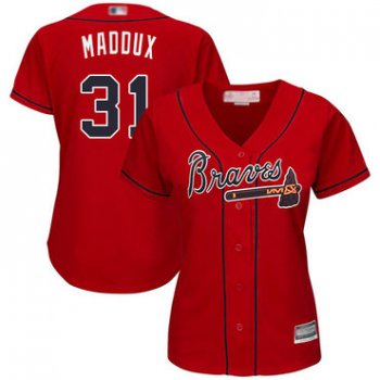 Braves #31 Greg Maddux Red Alternate Women's Stitched Baseball Jersey