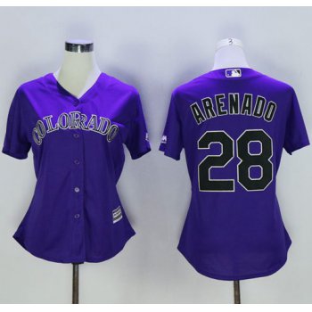 Rockies #28 Nolan Arenado Purple Alternate Women's Stitched MLB Jersey