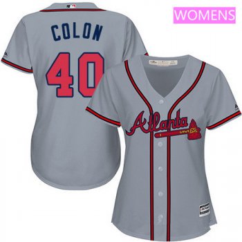 Women's Atlanta Braves #40 Bartolo Colon Gray Road Stitched MLB Majestic Cool Base Jersey