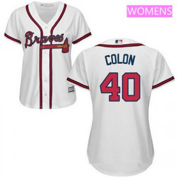 Women's Atlanta Braves #40 Bartolo Colon White Home Stitched MLB Majestic Cool Base Jersey