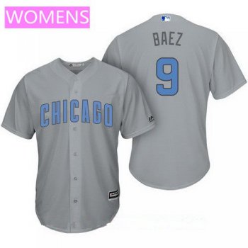 Women's Chicago Cubs #9 Javier Baez Gray with Baby Blue Father's Day Stitched MLB Majestic Cool Base Jersey