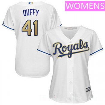 Women's Kansas City Royals #41 Danny Duffy White Home Stitched MLB Majestic 2017 Cool Base Jersey