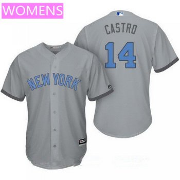 Women's New York Yankees #14 Starlin Castro Gray With Baby Blue Father's Day Stitched MLB Majestic Cool Base Jersey