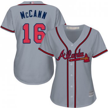 Braves #16 Brian McCann Grey Road Women's Stitched Baseball Jersey